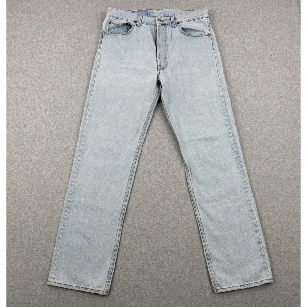 Vintage Levis Jeans Men 34x32 (Fits 32x30) Light Wash 501 Button Fly Made In USA